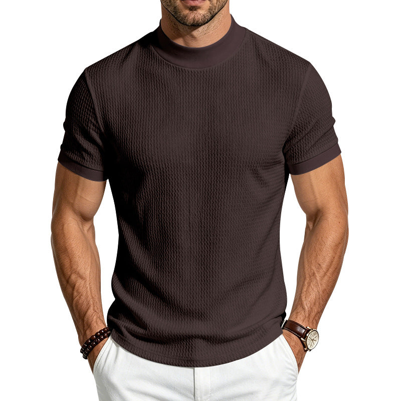 Slim Fit Jacquard Knit Mock Neck Tee Set of 2 Dark Brown 1