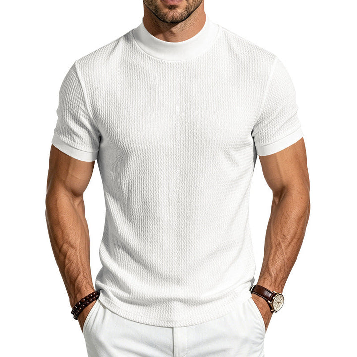 Slim Fit Jacquard Knit Mock Neck Tee Set of 2 White 1