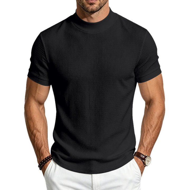 Slim Fit Jacquard Knit Mock Neck Tee Set of 2 on white