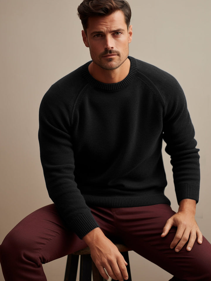 Slim Fit Raglan Crewneck Pullover Sweater Set of 3 Black 1