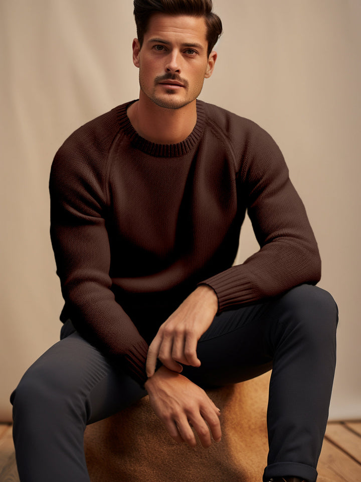 Slim Fit Raglan Crewneck Pullover Sweater Set of 3 Brown 1