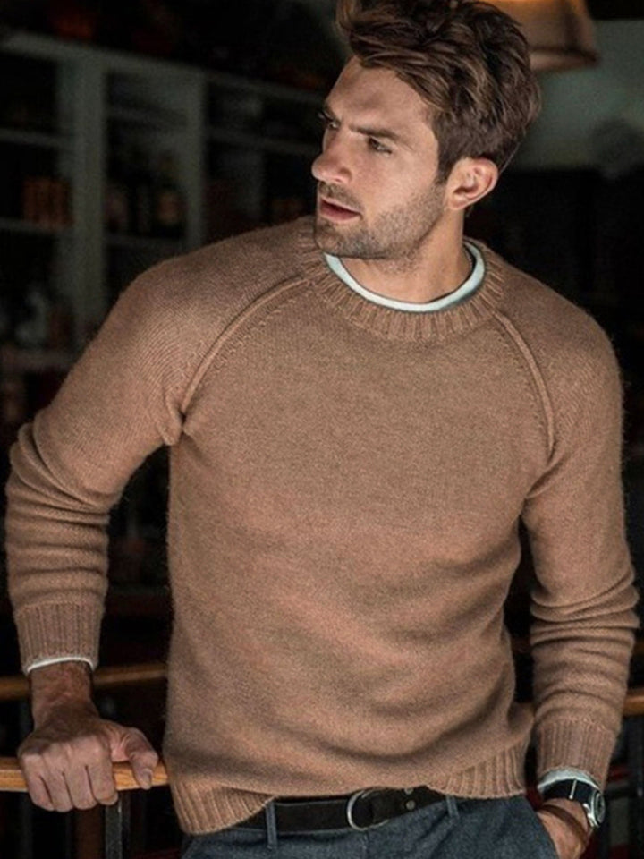 Slim Fit Raglan Crewneck Pullover Sweater Set of 3 Camel 1