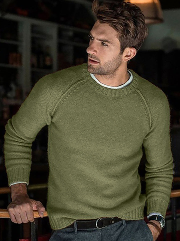 Slim Fit Raglan Crewneck Pullover Sweater Set of 3 Green 1