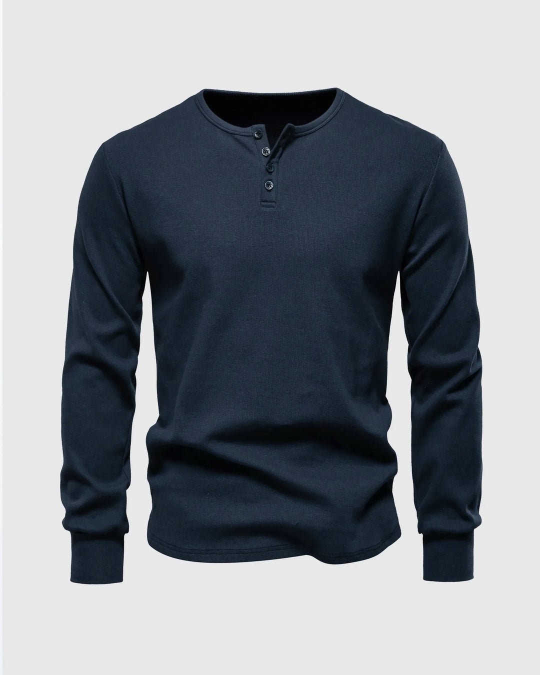 Slim Fit Rib Knit Long Sleeve Henley Curved Hem Set of 2 Navy 1