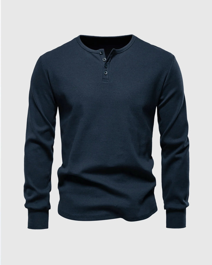 Slim Fit Rib Knit Long Sleeve Henley Curved Hem Set of 2 Navy 1