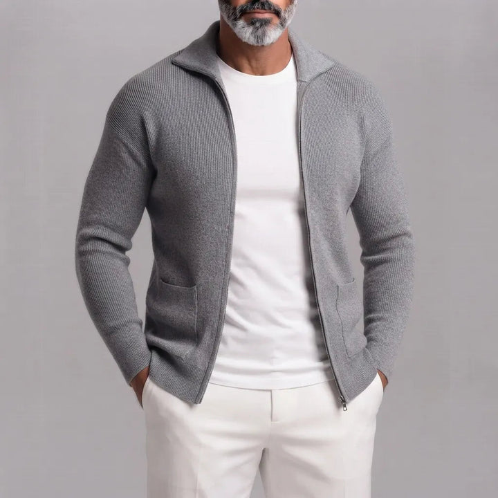 Slim Fit Ribbed Knit Full Zip Cardigan Set of 2 Gray 1