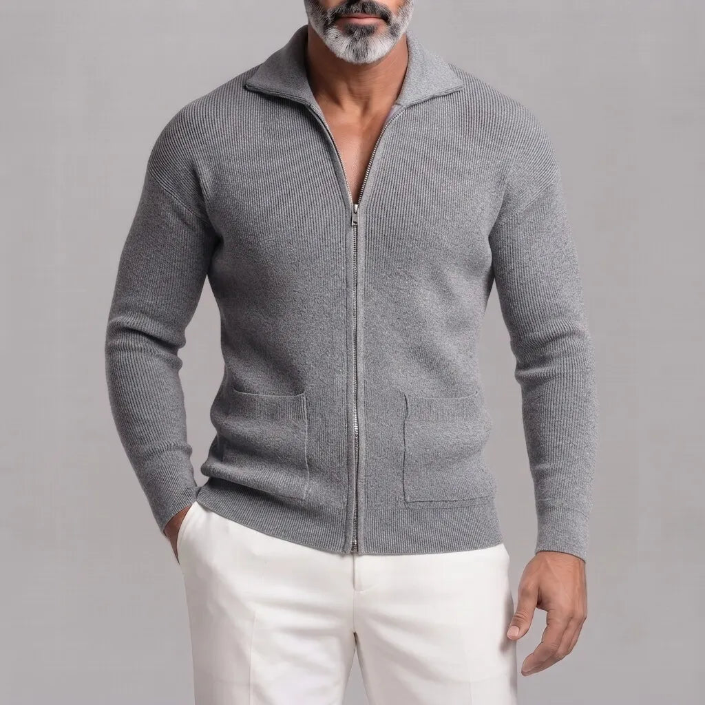 Slim Fit Ribbed Knit Full Zip Cardigan Set of 2 Gray 2