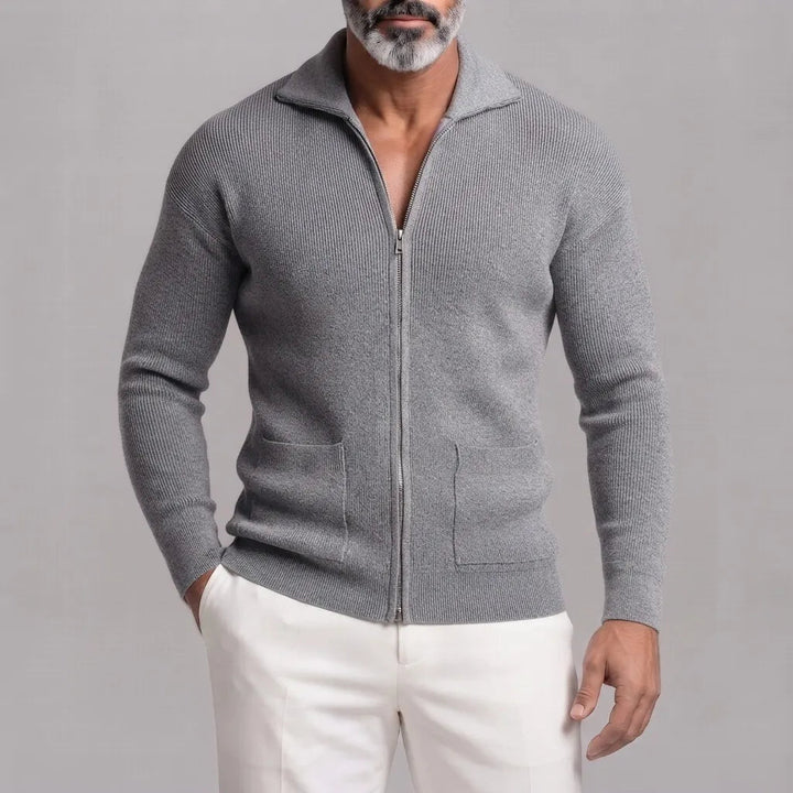 Slim Fit Ribbed Knit Full Zip Cardigan Set of 2 Gray 2