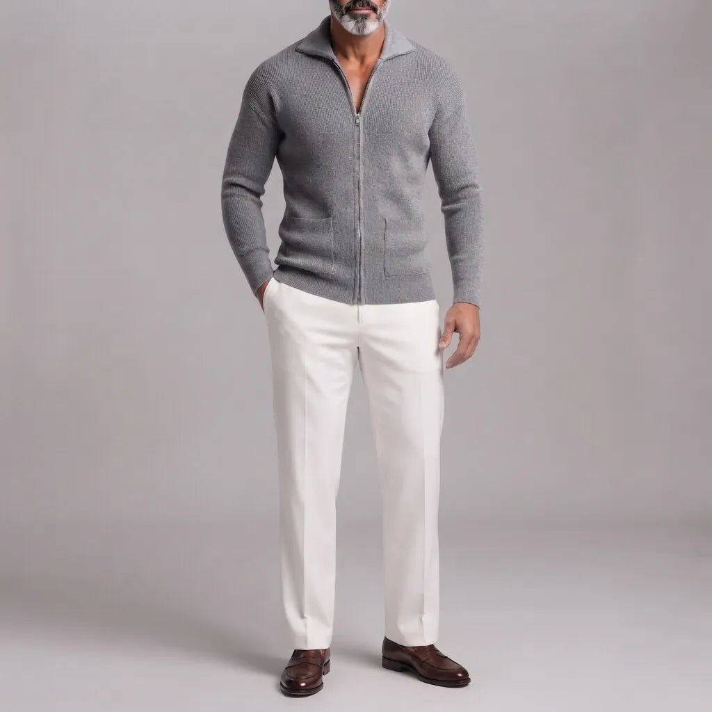 Slim Fit Ribbed Knit Full Zip Cardigan Set of 2 Gray 4