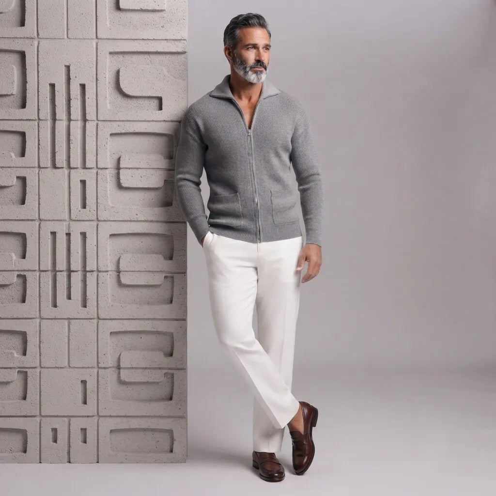 Slim Fit Ribbed Knit Full Zip Cardigan Set of 2 Gray 5