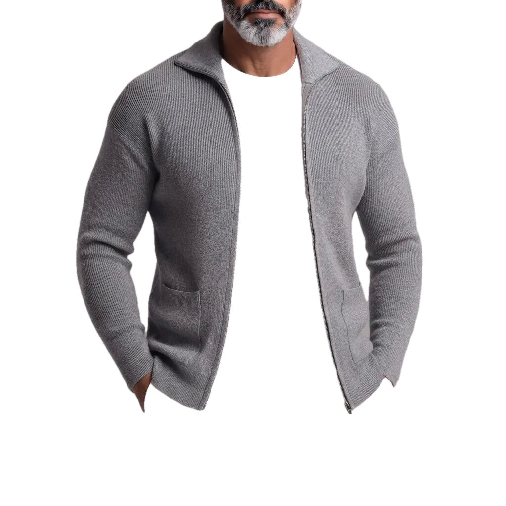 Slim Fit Ribbed Knit Full Zip Cardigan Set of 2 on white