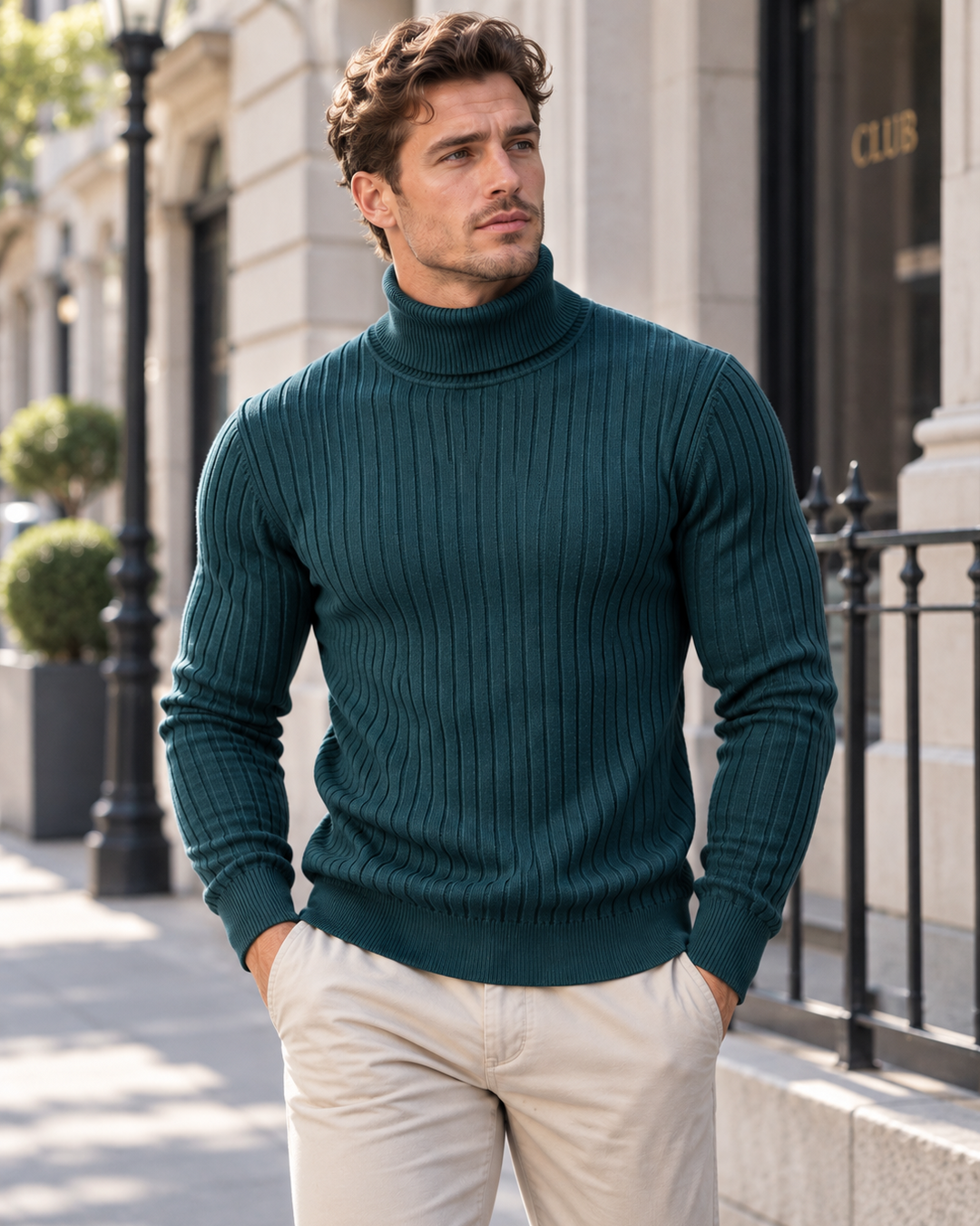 Slim Fit Ribbed Knit Turtleneck Sweater Set of 2 Teal 2