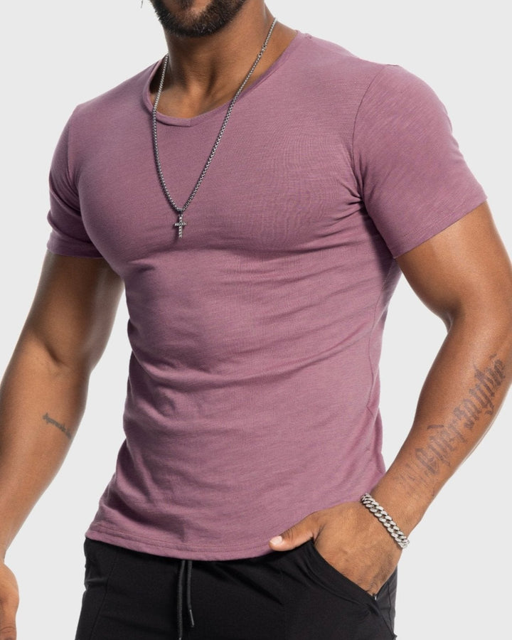Slim Fit Slub Knit V Neck Tee Short Sleeve Set of 2 Mauve 1
