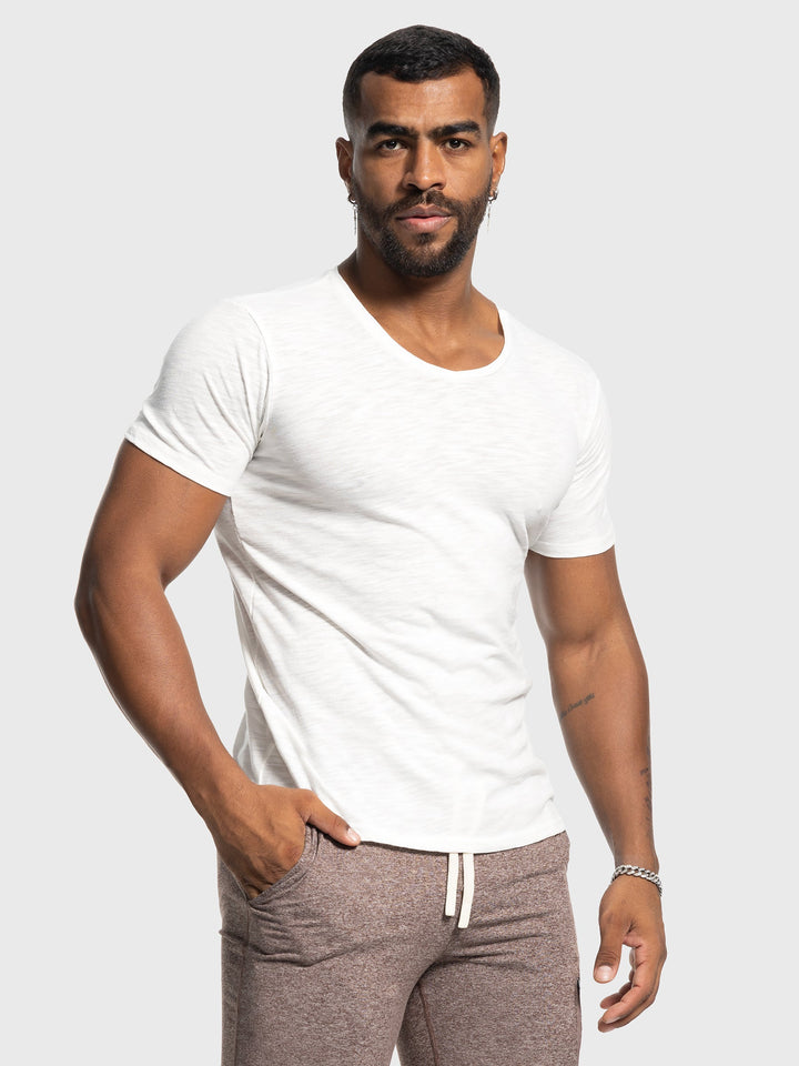Slim Fit Slub Knit V Neck Tee Short Sleeve Set of 2 White 1