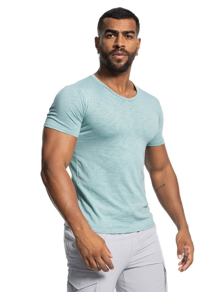 Slim Fit Slub Knit V Neck Tee Short Sleeve Set of 2 on white