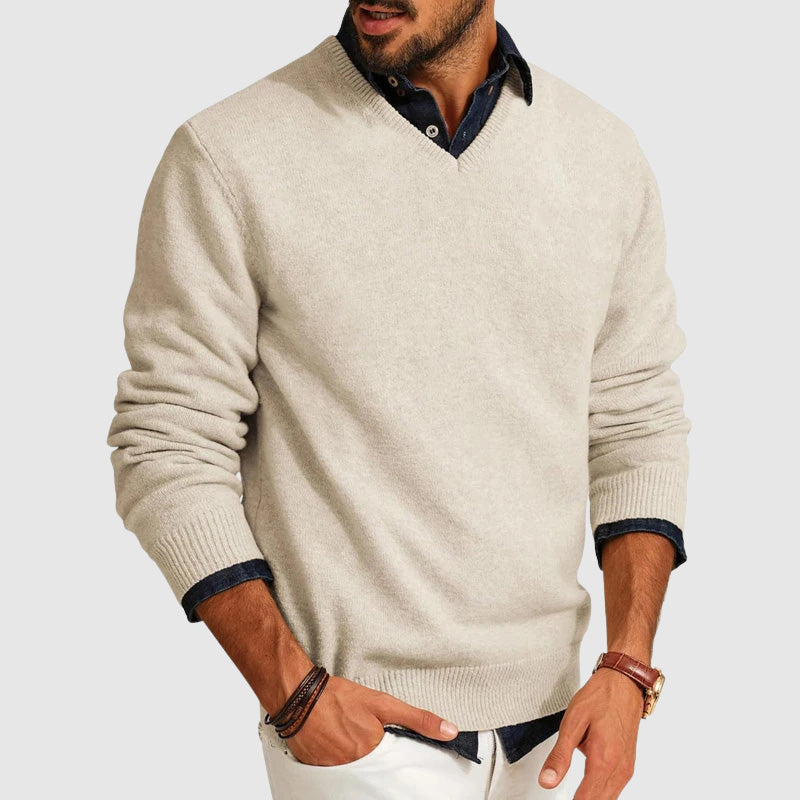 Slim Fit Soft Knit Crew Neck Sweater Set of 2 Beige 1