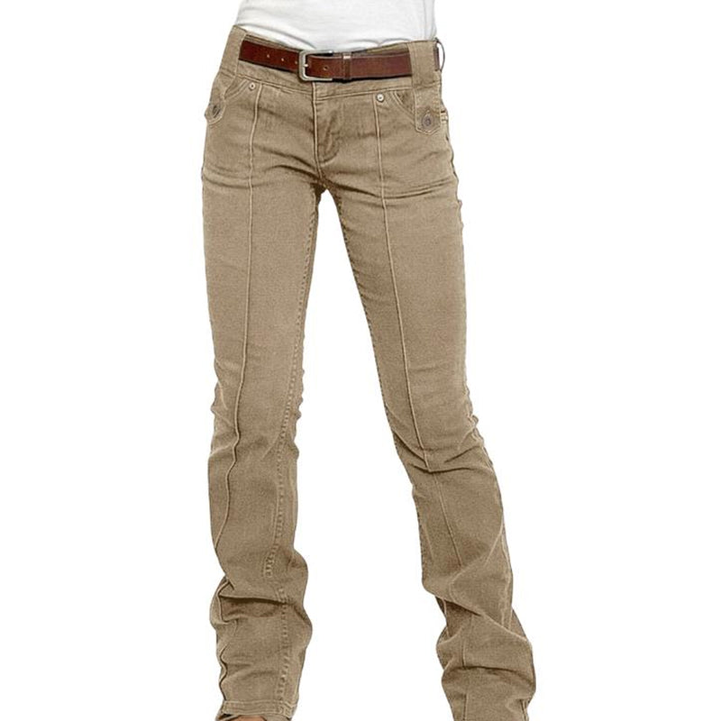 Slim Fit Stretch Corduroy Pants Low Rise Khaki 1