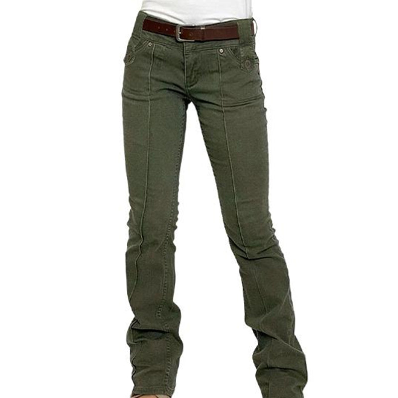 Slim Fit Stretch Corduroy Pants Low Rise Olive Green 1