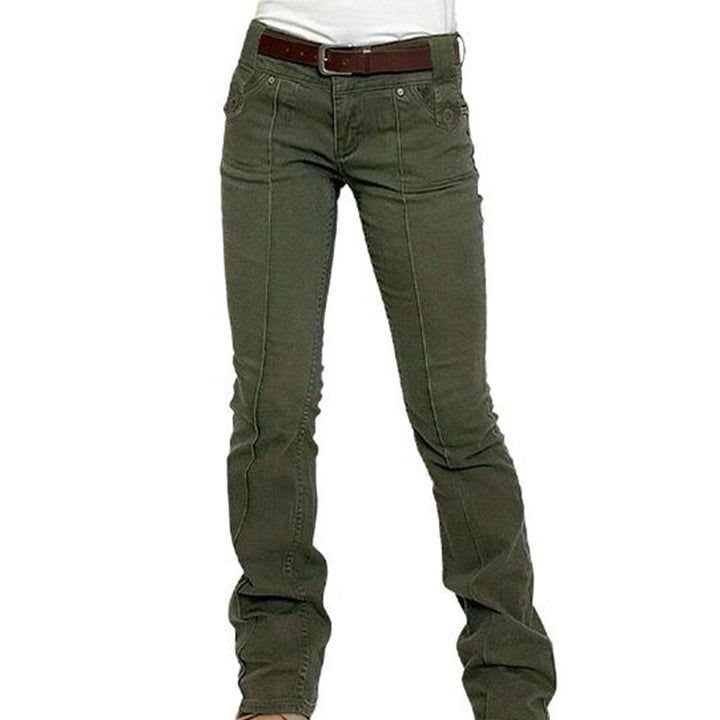 Slim Fit Stretch Corduroy Pants Low Rise Olive Green 1