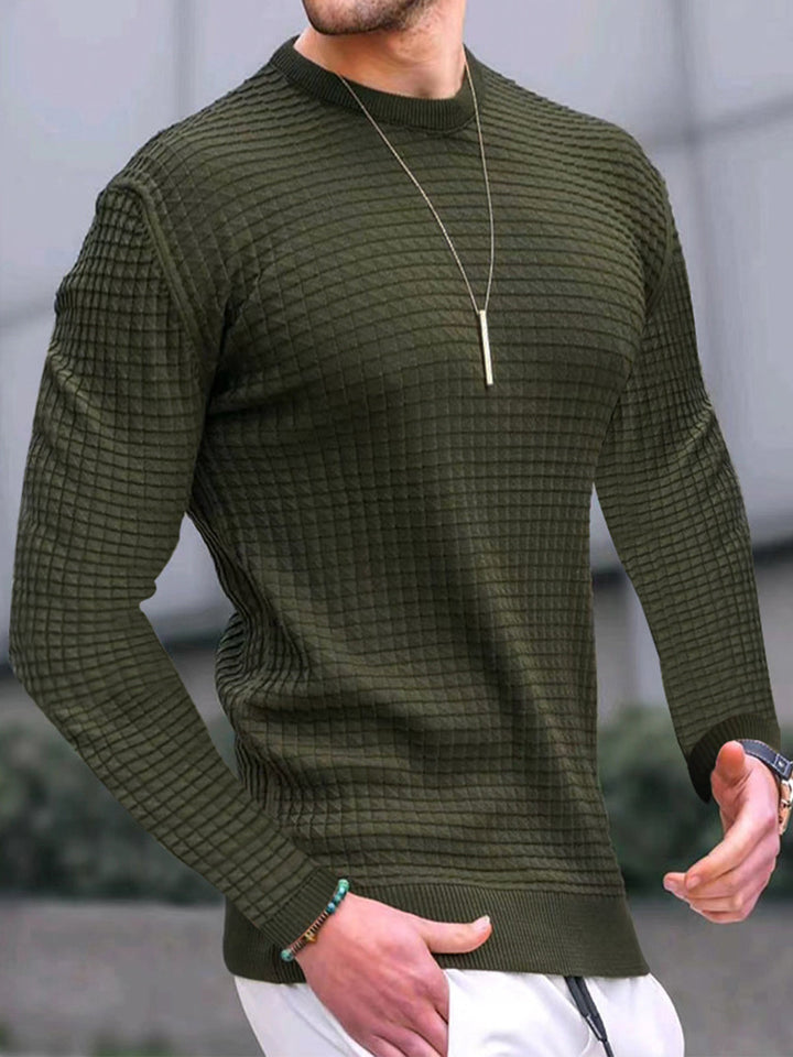Slim Fit Waffle Knit Crew Neck Long Sleeve Tee Olive 1