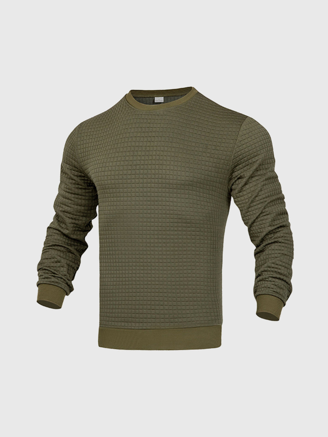 Slim Fit Waffle Knit Crew Neck Long Sleeve Tee Olive 2