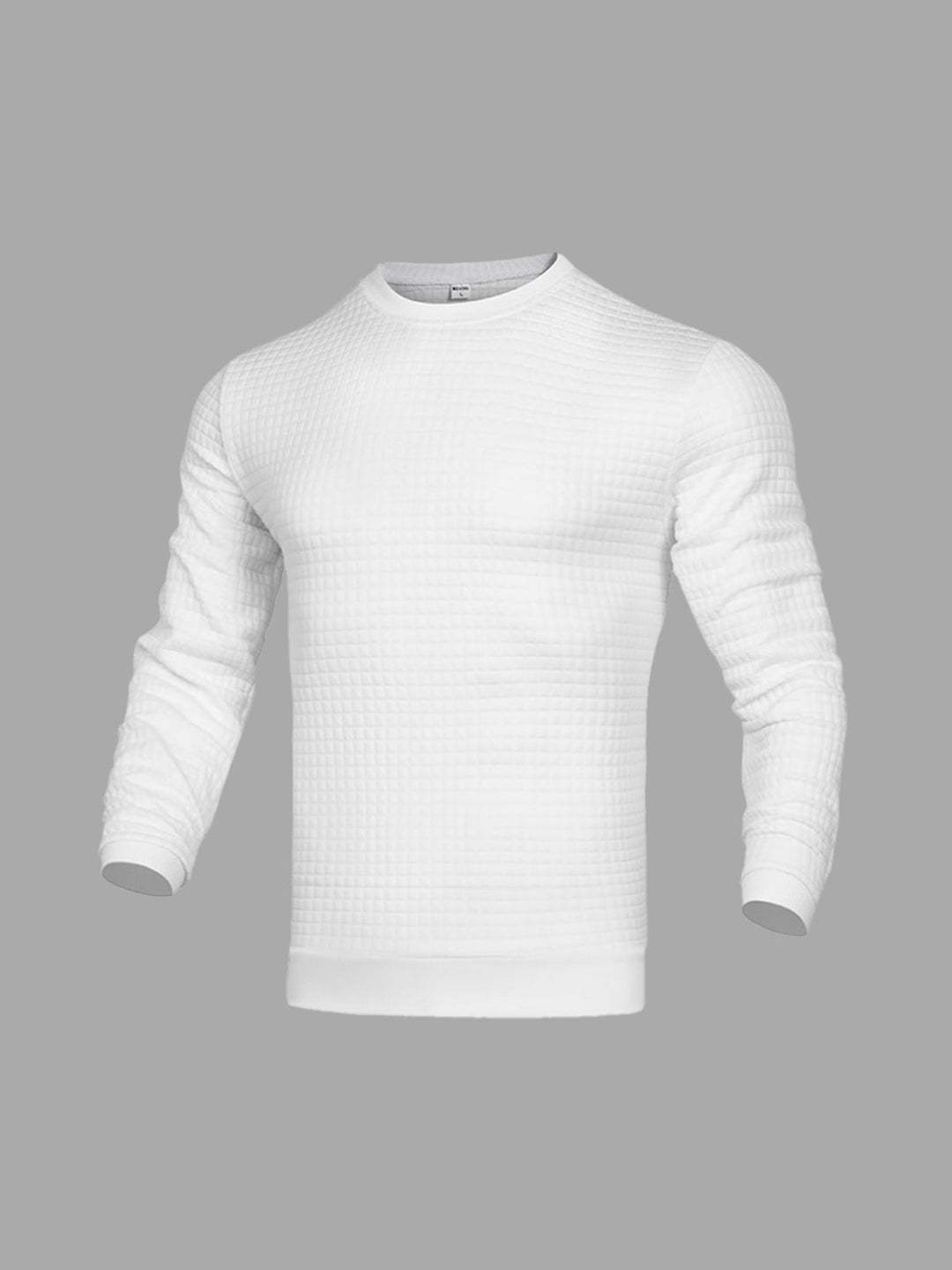 Slim Fit Waffle Knit Crew Neck Long Sleeve Tee White 2