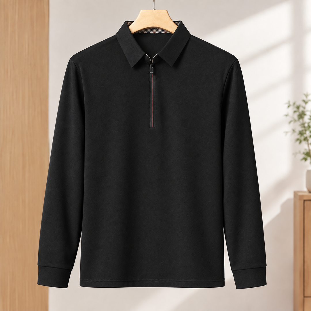 Slim Fit Woven Half Zip Long Sleeve Polo Set of 3 Black 1