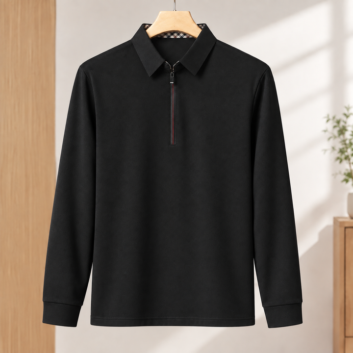 Slim Fit Woven Half Zip Long Sleeve Polo Set of 3 Black 1
