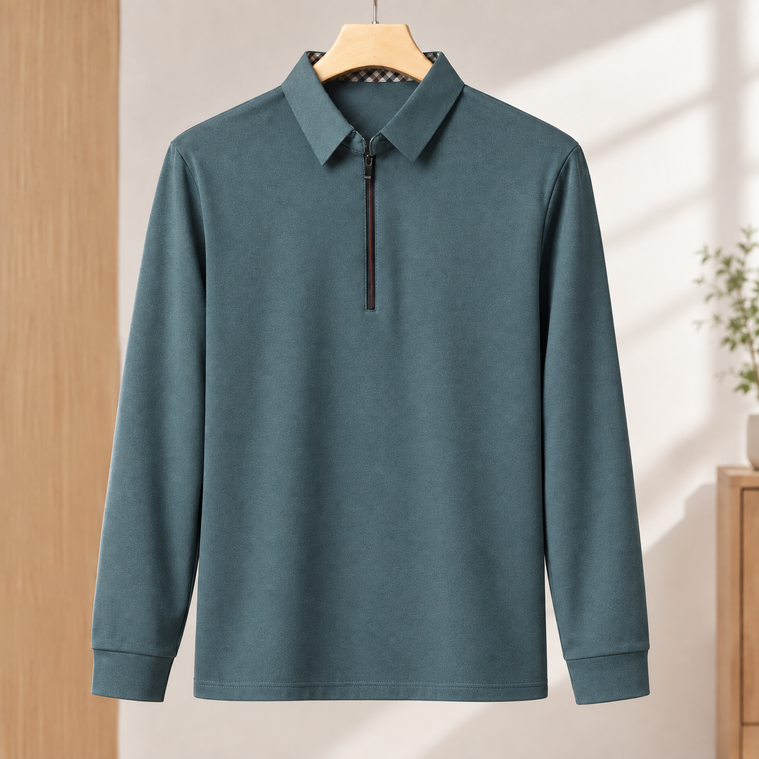 Slim Fit Woven Half Zip Long Sleeve Polo Set of 3 Blue Gray 1