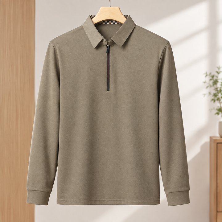 Slim Fit Woven Half Zip Long Sleeve Polo Set of 3 Khaki 1