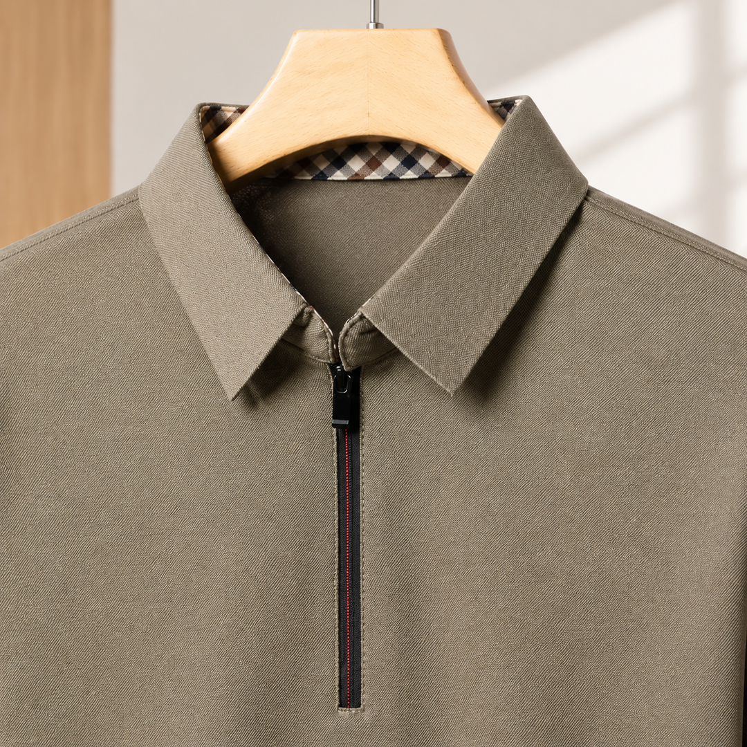 Slim Fit Woven Half Zip Long Sleeve Polo Set of 3 Khaki 2
