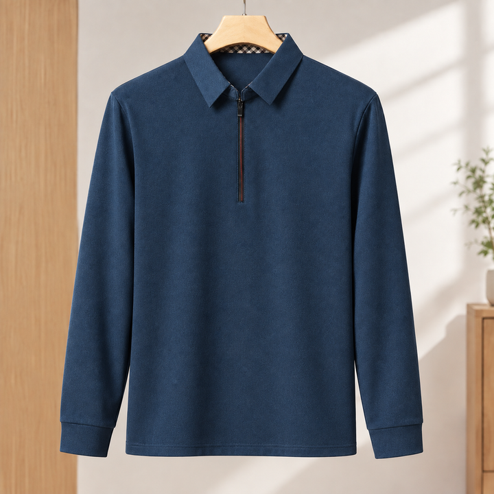 Slim Fit Woven Half Zip Long Sleeve Polo Set of 3 Navy 1