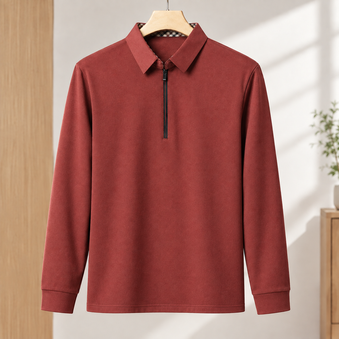 Slim Fit Woven Half Zip Long Sleeve Polo Set of 3 Red 1