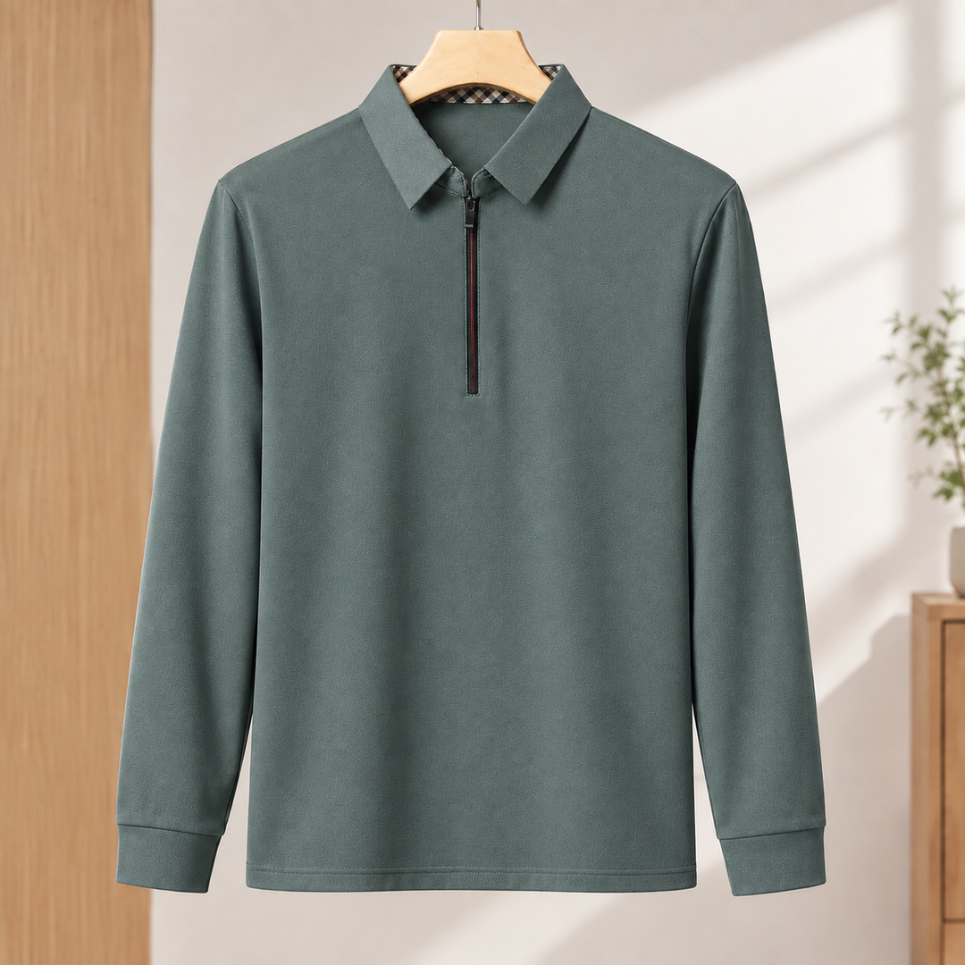 Slim Fit Woven Half Zip Long Sleeve Polo Set of 3 Sage Green 1