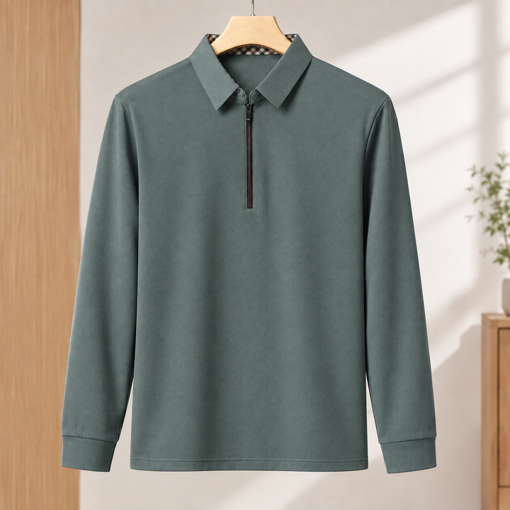 Slim Fit Woven Half Zip Long Sleeve Polo Set of 3 Sage Green 1