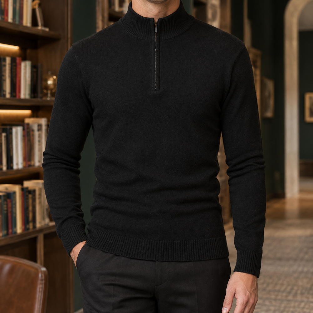 Slim Knit Half Zip Sweater Stand Collar Set of 3 Black 1
