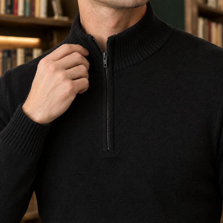 Slim Knit Half Zip Sweater Stand Collar Set of 3 Black 2