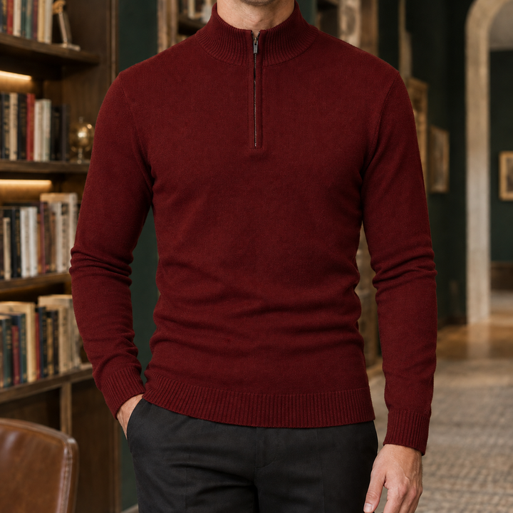 Slim Knit Half Zip Sweater Stand Collar Set of 3 Burgundy 1