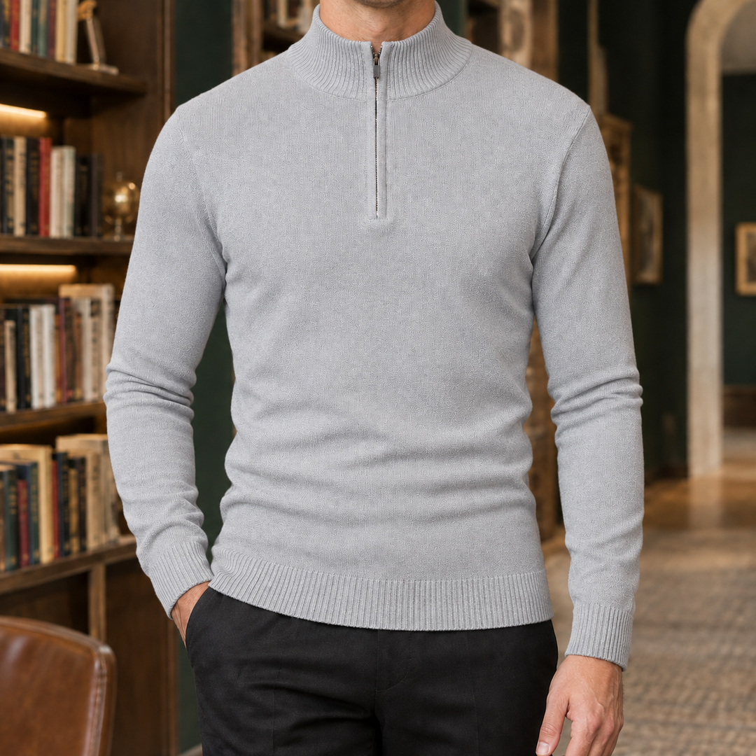 Slim Knit Half Zip Sweater Stand Collar Set of 3 Light Gray 1