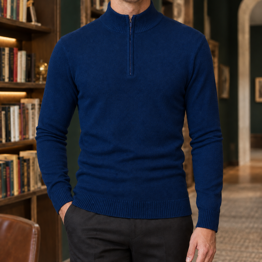 Slim Knit Half Zip Sweater Stand Collar Set of 3 Royal Blue 1