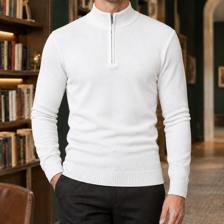 Slim Knit Half Zip Sweater Stand Collar Set of 3 White 1