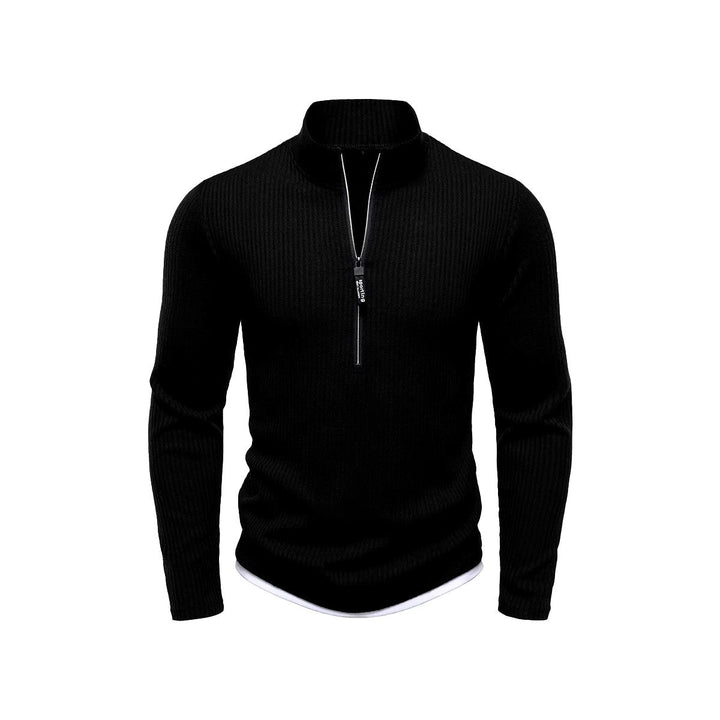 Slim Ribbed Knit Half Zip Sweater Black 2