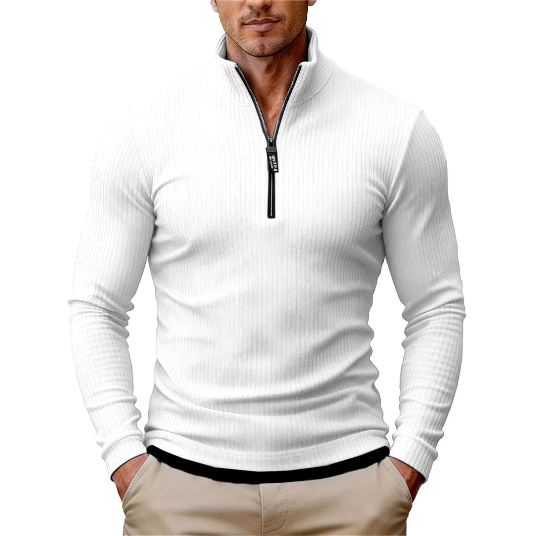 Slim Ribbed Knit Half Zip Sweater White 1