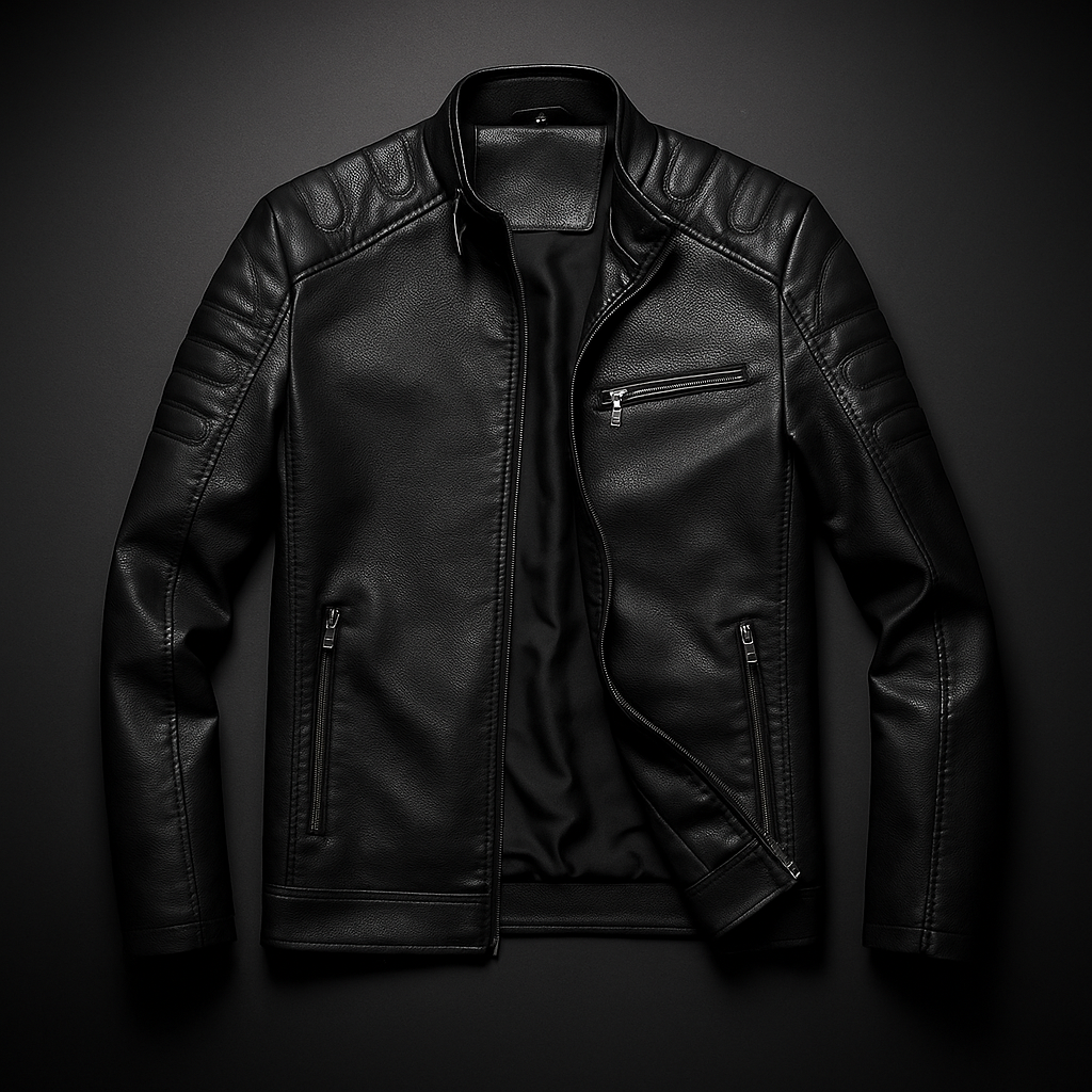 Slim Stand Collar Leather Look Moto Jacket Black 3