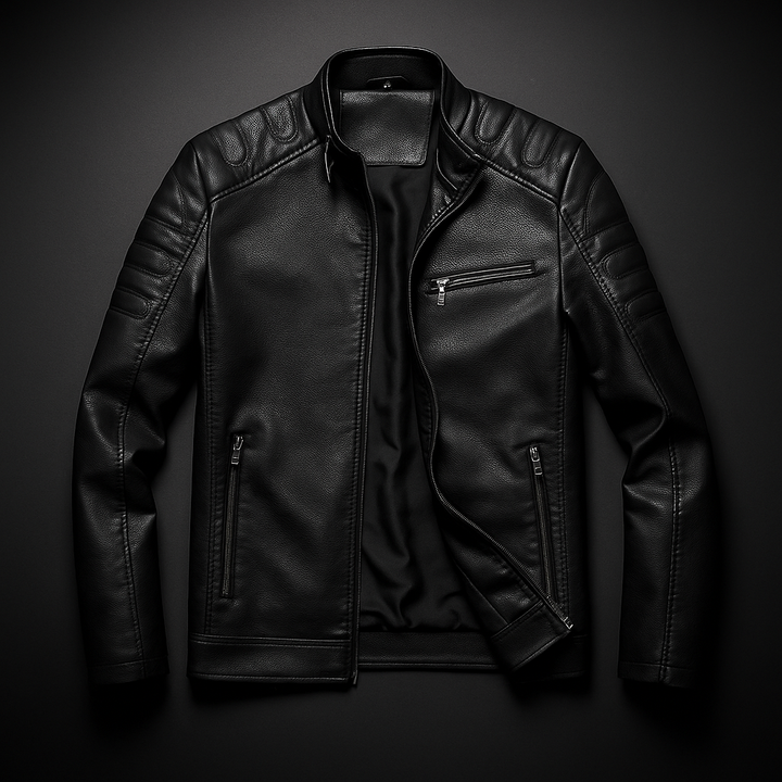 Slim Stand Collar Leather Look Moto Jacket Black 3