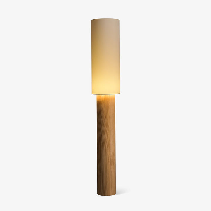 Slim Wood Column Floor Lamp Cylinder Fabric Shade 55.1 in 1