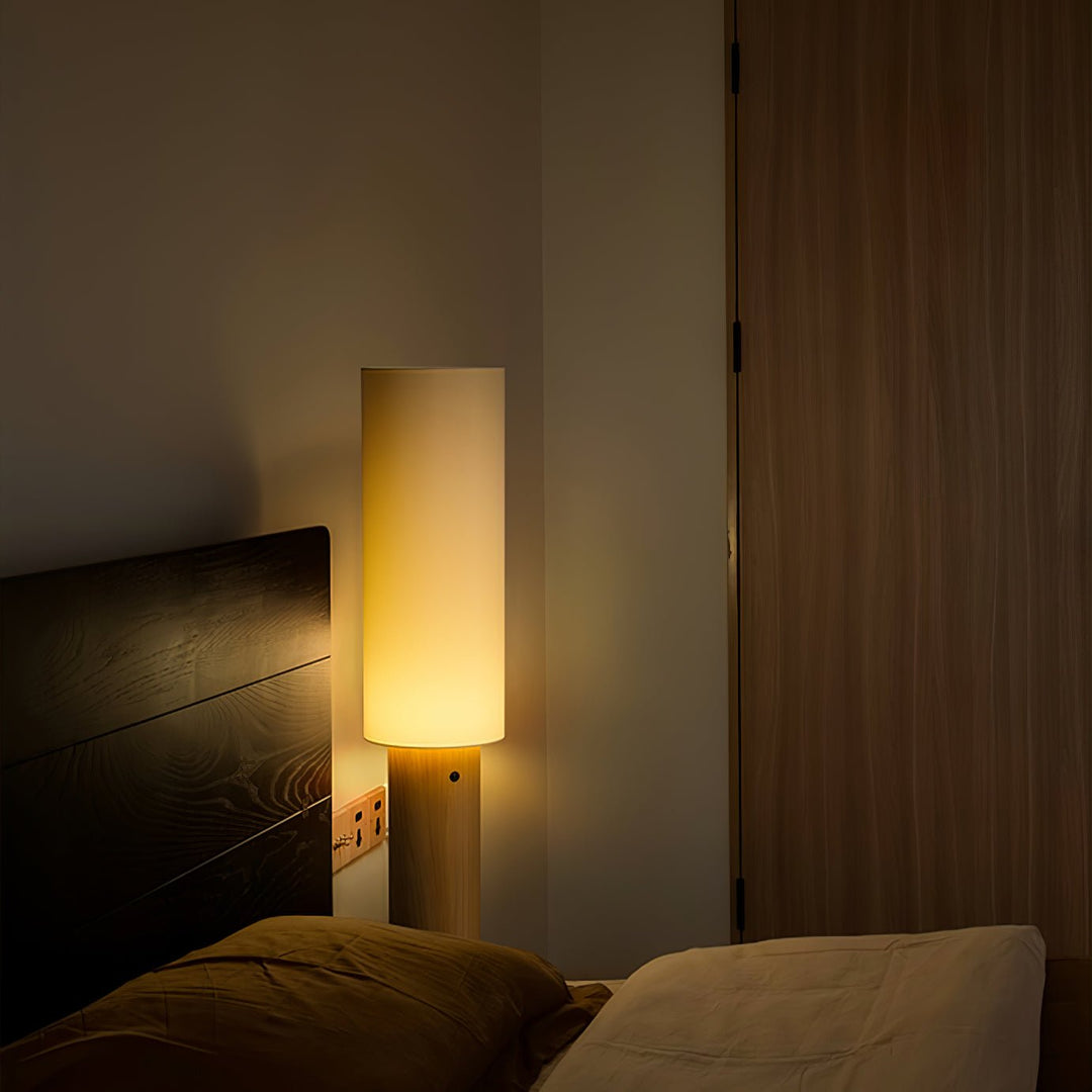 Slim Wood Column Floor Lamp Cylinder Fabric Shade 55.1 in 5