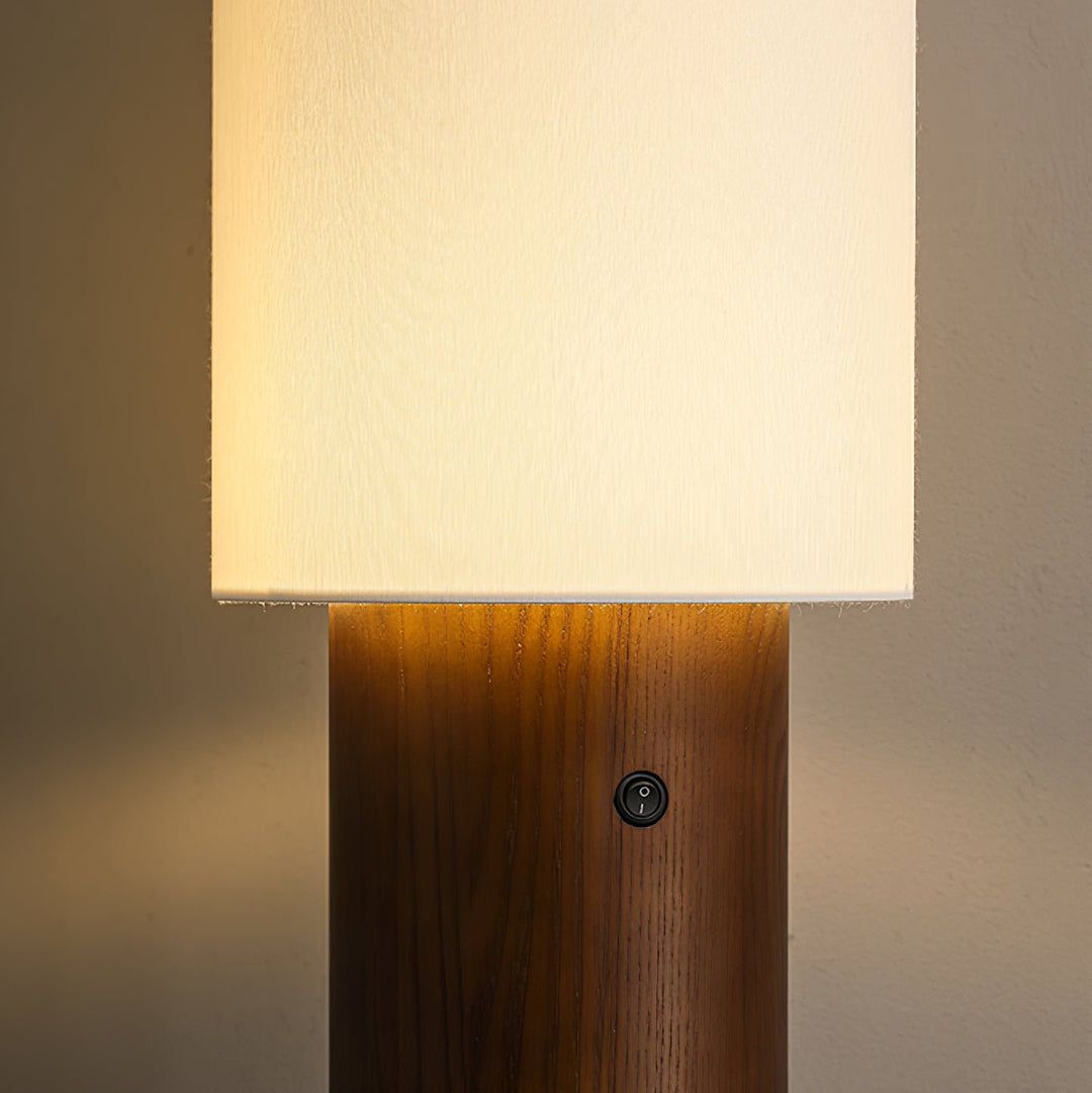 Slim Wood Column Floor Lamp Cylinder Fabric Shade 55.1 in 6