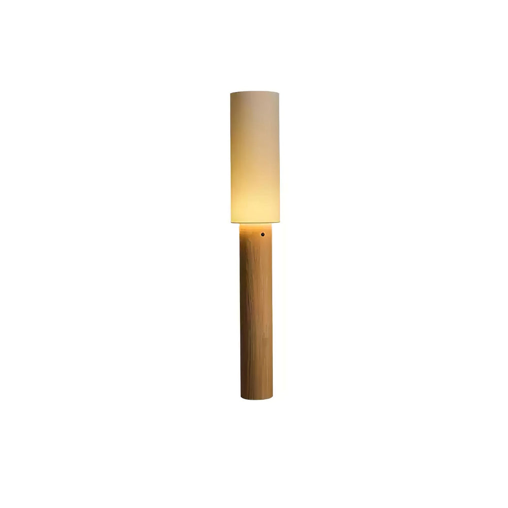 Slim Wood Column Floor Lamp Cylinder Fabric Shade 55.1 in Walnut 1