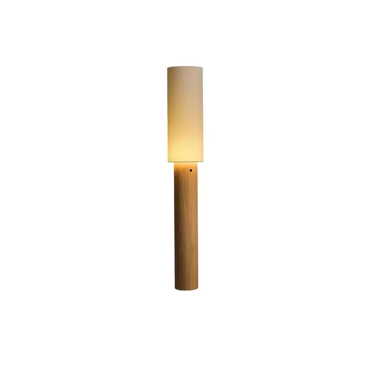 Slim Wood Column Floor Lamp Cylinder Fabric Shade 55.1 in Walnut 1